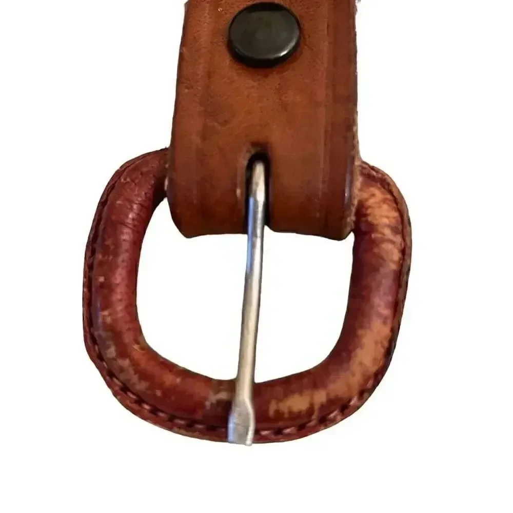 Brown Leather Weaved Western Bohemian Buckle One Size